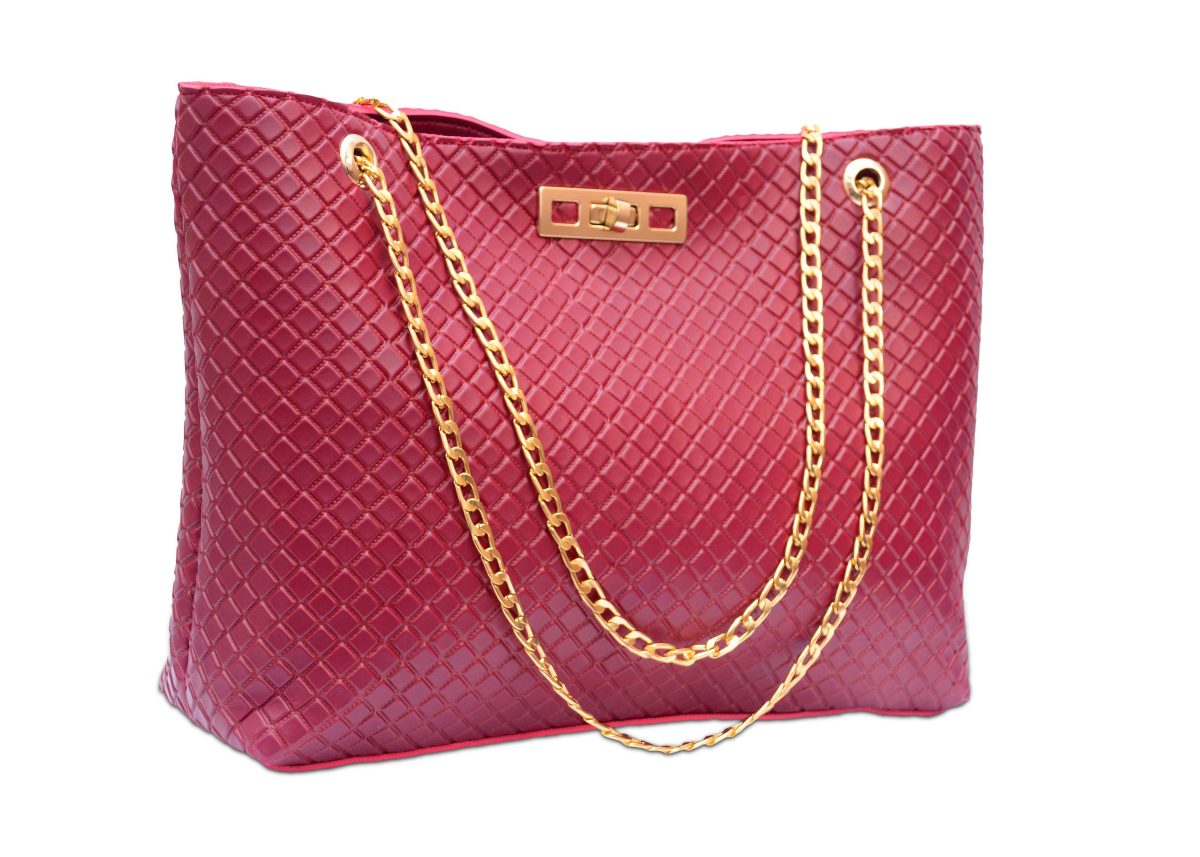 Red Shoulder Bag with Golden Chain